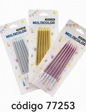 .VELAS FELIZ CUMPLEANOS MULTICOLOR 12X6U